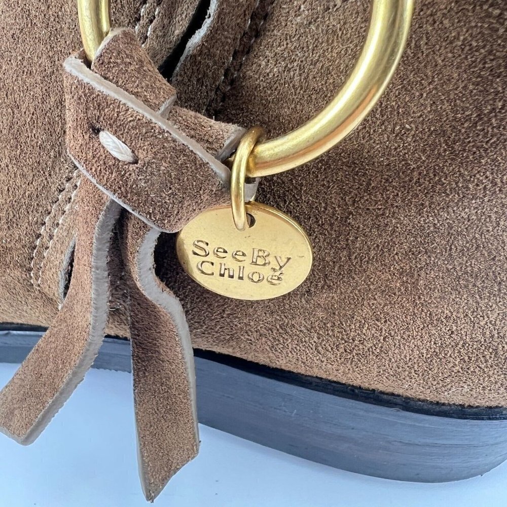 See By Chloe Women Size Eu 39.5 US 9.5 Brown Suede Leather Side Zip Ankle Boot - Picture 15 of 16